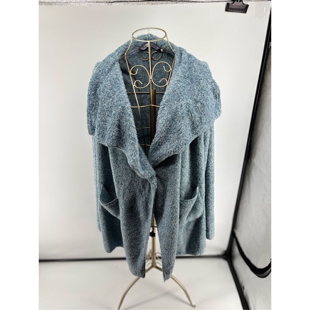 Soft Surroundings Hugs Blue Fuzzy Single Button Cardigan Sweater Women’s Small